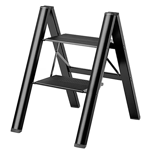BQKOZFIN Échelle pliante à 2 niveaux en aluminium, échelle légère avec pédale large antidérapante pour la maison, la cuisine, le bureau, la peinture, le jardin, charge jusqu'à 110 kg, noir Cover