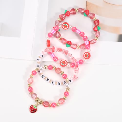 Strawberry Bead Bracelets for Women Pearl Heishi Bracelet Colorful Stackable Stretchy Boho Pearl Bracelets Jewelry 5