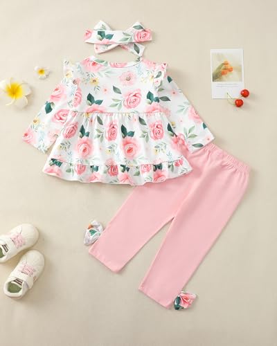 Baby Girl Clothes Toddler Girl Fall Outfits Ruffle Long Sleeve Floral Shirt Tops Winter Leggings Pants Clothing Set4