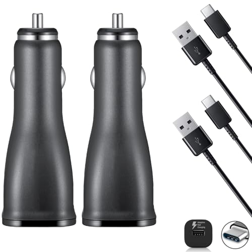 Turbo 15W [2Pack] Car Chargers Compatible with LG Tone Free Wireless Charge FN5W with Fast 15W Quick Charging Plus Detachable Hi-Power USB Type-C Cable! (Black)