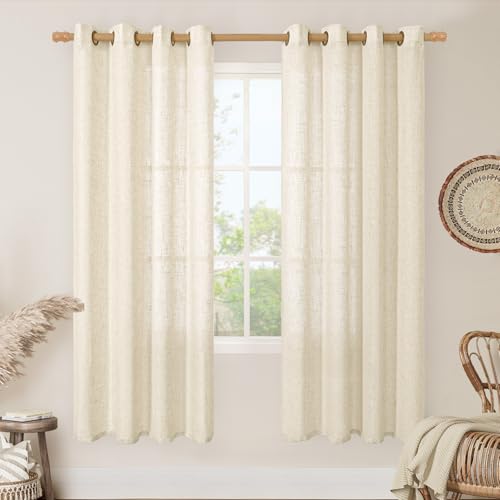 Image of LAMIT Beige Linen Curtains for Living Room 78 Inch Length, Faux Linen Textured Light Filtering Drapes Semi Sheer Bronze Grommet Boho Panels for Farmhouse /Bedroom /Porch, 52 x 78 Inch