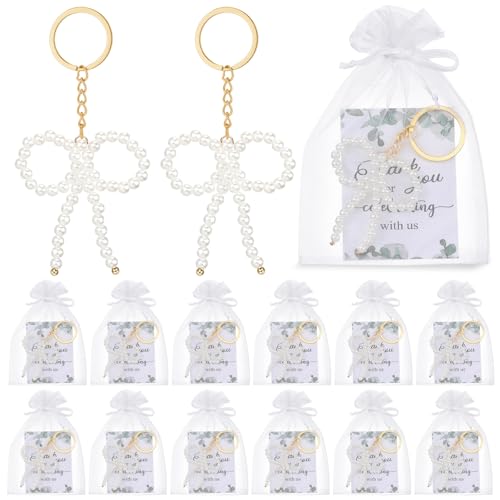 Porte-clés avec nœud en perles pour mariage et fête prénatale - Lot de 24 avec pochons