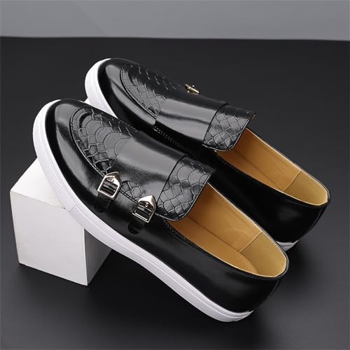 Men's Patent Leather Double Monk Strap Slip On Dress Loafers Shoes with Snakeskin Pattern Comfortable Flat Non-Slip Round Toe Platform Shoes for Formal Business Office Weddings Parties Proms Dating4