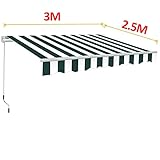 Green Bay 3 x 2.5m Manual Awning Garden Patio Canopy Sun Shade Shelter Retractable Green-White - Image 9