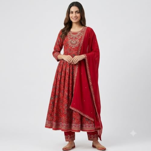Image of Women's Embroidered Pant with Dupatta Set Ethnic Straight| Traditional Elegant Embroidery Work | Regular Fit | Three-Piece Ethnic Dress Set