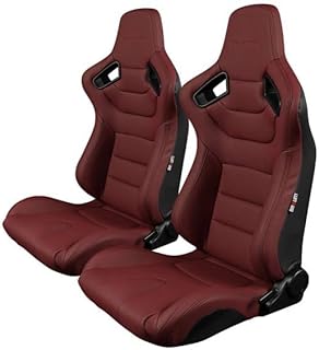 BRAUM Elite Series Racing Seats – Brown Leatherette – Reclining Seat Set with Carbon Fiber Backing – Set of 2 (BRR1-MRBS)