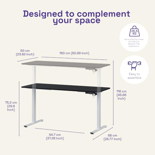 Image of Wakefit Study Table | 5 Yr Warranty | Standing desk, Computer Table for Home Pc, Electric Height adjustable, Digital Display & 4 Memory Presets, Free Installation, Modern Ergonomic Wobble-Free- L160Cm