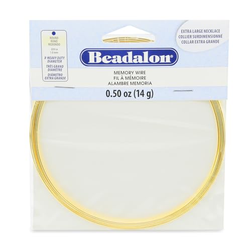 Image of Beadalon Carbon Steel Memory Wire, Extra Heavy Duty Round, Extra Large Necklace, Gold Color, 0.5 oz, Approx. 5 coils