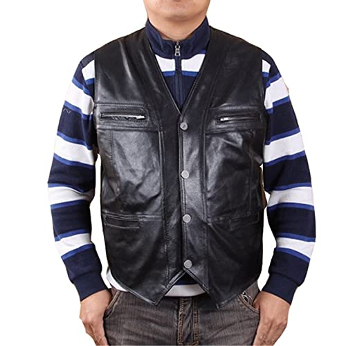 Chaleco de cuero para hombre acabado Premium en marrón oscuro con bolsillos elegantes 2
