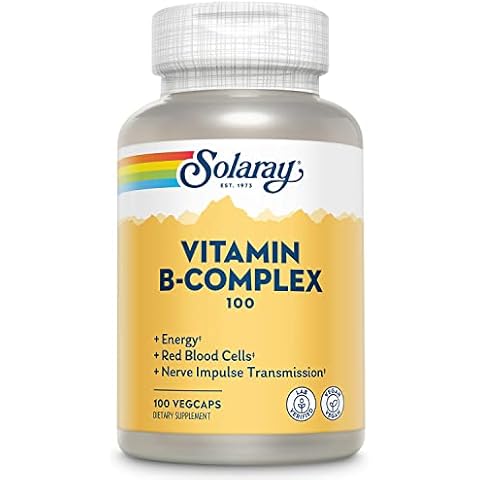 SOLARAY Vitamin B Complex, Healthy Energy Supplement, Red Blood Cell Formation, Nerve & Immune Support, Super B Complex Vitamins with Folic Acid, Vitamin B12, Vitamin B6 & More, Vegan, 100 VegCaps Cover