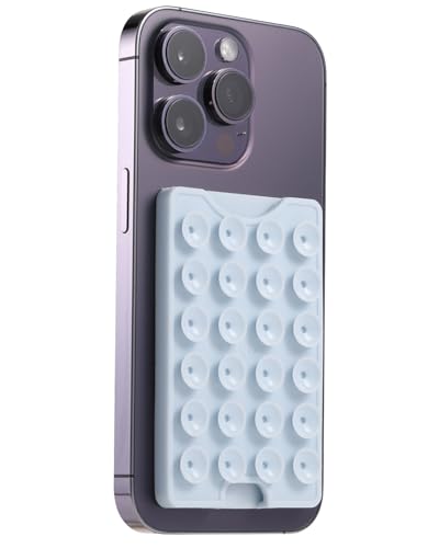 BIAJIYA Suction Phone Card Holder Mount Silicone Octo Cup Buddy Phone Wallet for iPhone Videos and Selfies Hands-Free Sticky Phone Grip Card Holder Stick On Phone Case (Light Blue)