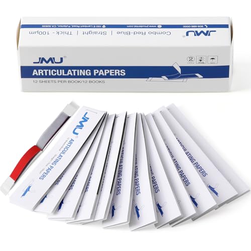 Image of JMU Dental Articulating Paper 720 PCS, Straight Shape 110x21mm, 100μm Thick, Doubled Side for Occlusal Adjustment(Thick Red /Blue)