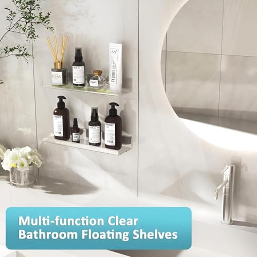 Image of REEUZA15 Clear Acrylic Floating Shelves | Invisible Wall-Mounted Display | Perfect for Bedroom, Living Room, Bathroom, Office | Easy Installation (6)
