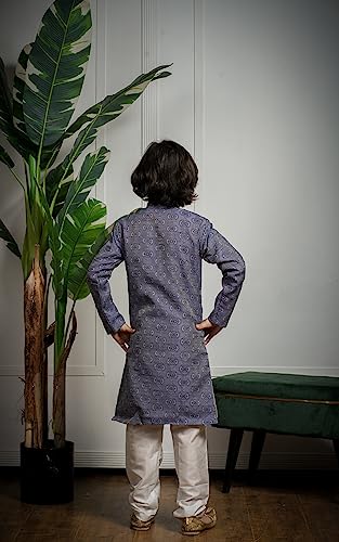 Image of Amzira Men's Soft Cotton Indo Western Kurta Pyjama Set with Mandarin Collared Neck Long Sleeves Button Closure and Solid Pant