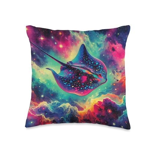 PLUR EDM Rave Festival Trippy Manta Ray Stingray Novelty Throw Pillow