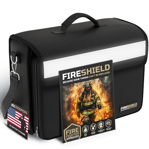 FIRESHIELD PRO 5200°F Fireproof Document Bag – Portable Water Resistant Briefcase /w Shoulder Strap, Tablet & Card Organizer – Multi-Pocket Storage for Travel, Home or Office – 17
