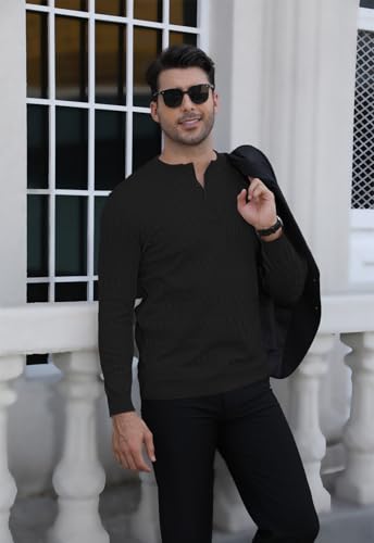 MLANM Men's Henley Knit Sweaters Long Sleeve Pullover Sweater Casual Fashion Thermal Sweaters3