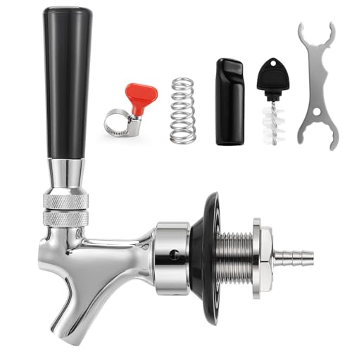 Dbgogo 1-1/2'' Draft Beer Faucet Shank, 1/4'' Beer Line Barb No Leak No Drip No Stick Stainless Core Kegerator Brew Tap Beer Shank Dispenser Self-Closing Spring Tap Brush Spanner Wrench Hose Clamp