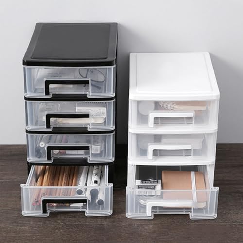 Armoire de rangement 3 tiroirs plastique transparent blanc moyenne - 5