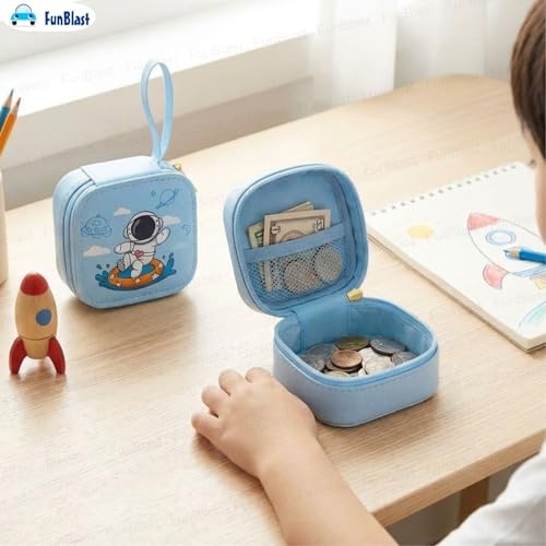 Image of FunBlast Square Coin Pouch for Kids - Cute Cartoon Design Mini Purse, Multipurpose Coins Pouch, Small Zipper Wallet for Kids & Girls, Kawaii Coin Bag (BlueRandom-)
