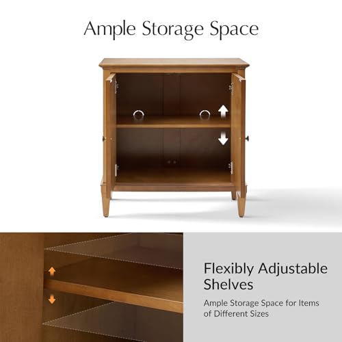 Image of Accent Storage Cabinet with Adjustable Shelf, 2-Doors Transitional Sideboard Buffet with Solid Wood Legs & Vintage Metal Knobs for Living Room or Kitchen, Hallway, Teak