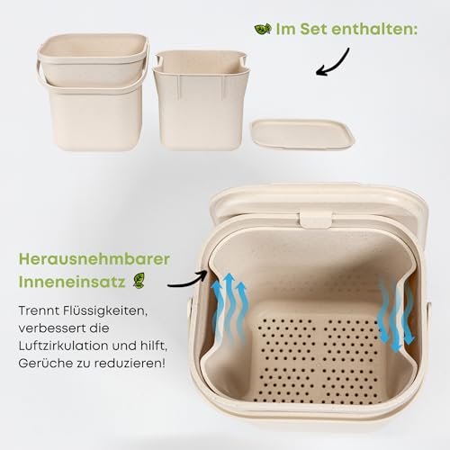 Urbalive Design Biomülleimer Küche 8L mit herausnehmbarem Sieb - Komposteimer Küche mit Deckel - Kleiner Mülleimer für alltäglichen Biomüll - Spülmaschinenfest, mit Kaffeesatz-Beimischung hergestellt – Bild 6