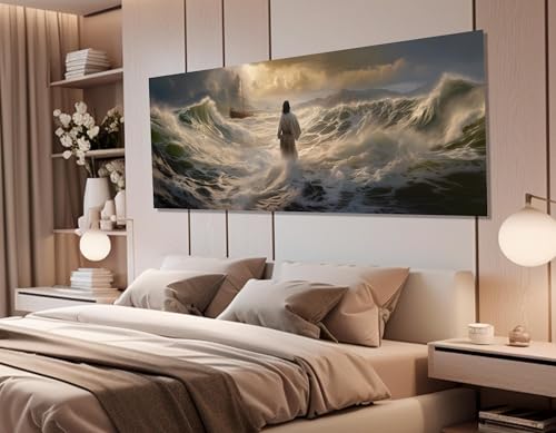 Toile Jésus marchant sur l'eau : art mural biblique pour une chambre sereine