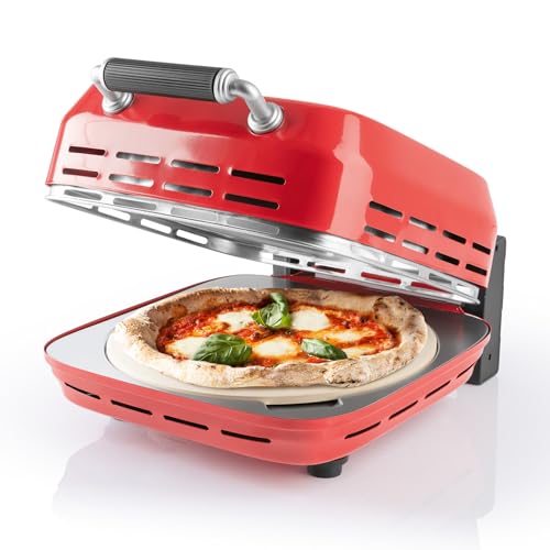 GOURMETmaxx Four à pizza électrique incl. pierre à pizza | 400°C, minuterie, 30 cm de diamètre | Idéal pour les tartes flambées, les wraps et les pizzas...