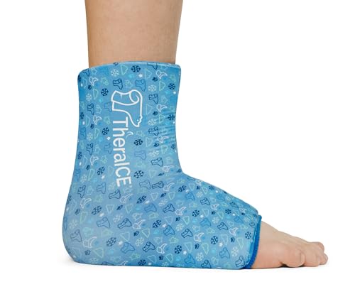 Image of TheraICE Junior Ankle Ice Pack Wrap for Swelling, Reusable for Sprained Ankle Injuries, Cold Therapy Sock Compression, Plantar Fasciitis Relief, Achilles Tendonitis, Sore Feet, Foot & Heel