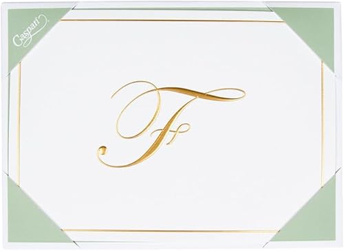 Miniatura 9 de Caspari Tarjetas de notas doradas en caja con iniciales en relieve en letra V, 16 tarjetas y sobres Dorado (Gold V)