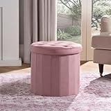OHS Cube Ottoman Storage Box Matte Velvet, Upholstered Storage Ottoman Space Saving Footrest with Hidden Storage & Lid For Livingroom Bedroom or Office, Pink - One Size