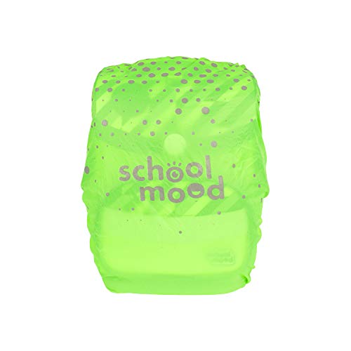School-Mood Regenschutz für Schulranzen – Wasserdichte Regenhaube, Neonfarben mit retroreflektierendem Aufdruck aus Polyester, Regenhülle zum Schutz des Schulrucksacks, Einheitsgröße (neongrün)