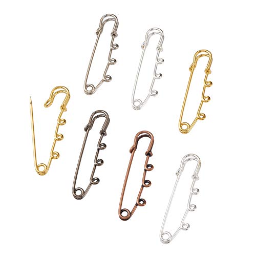KISSITTY 50-Piece Iron Brooch Findings 2 Inch Safety Pins Kilt Needles with 3 Holes Mixed Colors Metal Pins Brooch for DIY Garment Wedding Brooch Quilting Blankets Skirts Shawl Decoration