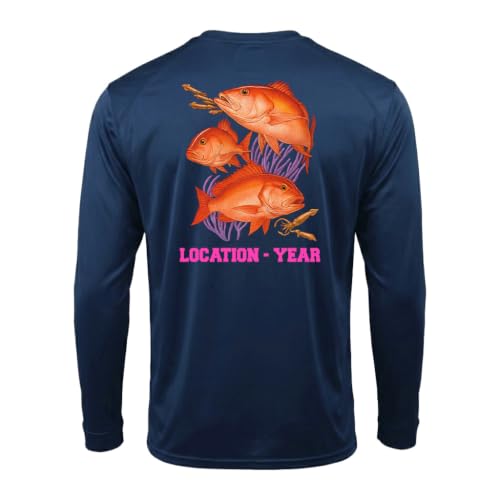 Custom UPF50+ Sun Shirts Snapper Scenic Redfish Big Catch Navy Large