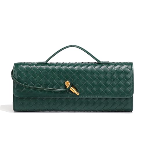JYG Bolsa feminina de tecido fashion para noite bolsa de ombro de couro PU feita à mão bolsa clutch casual bolsas transversais 2024, Verde escuro