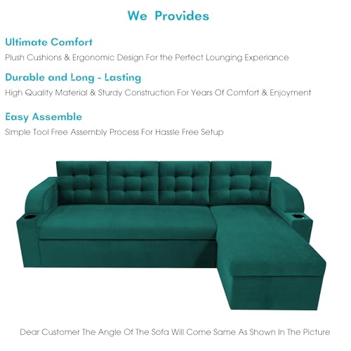 Image of Casaliving Grance LHS 6 Seater Corner Sofa Cum Bed for Living Room (Pine Fabric) Premium Fabric Sofa Set