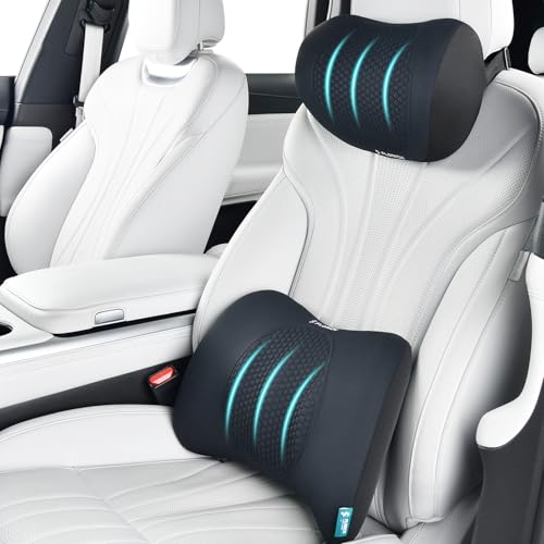 Image of FLORICH Lumbar Support with Car headrest Back Pillow for Chair Headrest Pillow with Gel Memory Foam Massage Point Memory Foam Back Pillow for Office Chair(Light Black)