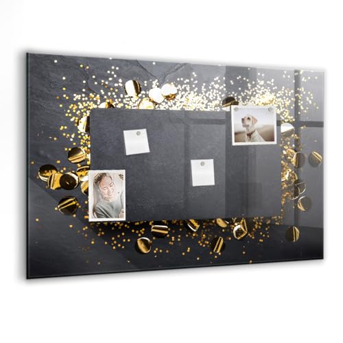 Tableau de notes magnétique en verre trempé au design confettis dorés