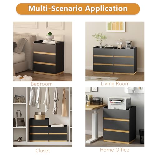 Image of 24 inch Wide Modern Large Nightstand, 3-Drawer Wooden Bedside Table