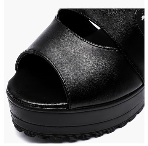 Women's High Heel Chunky Platform Sandals Black Block Platform Heels Sexy Heeled Summer Dress Shoes2