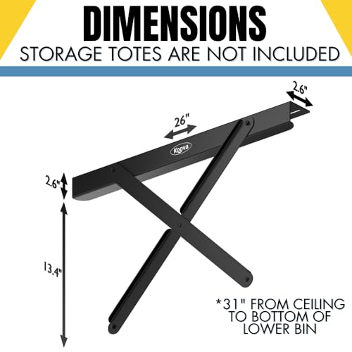 Image of Koova Dual Rail Heavy Duty Overhead Garage Storage System - Stacking Overhead Storage Rails, Made in USA, Easy Installation, Hardware Included, Tote Bin Storage Solution