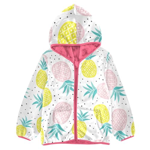 OTVEE Yellow Pink Pineapples Fruits Kids Hoodie Jacket Fall Spring Full Zip Warm Outwear Coat