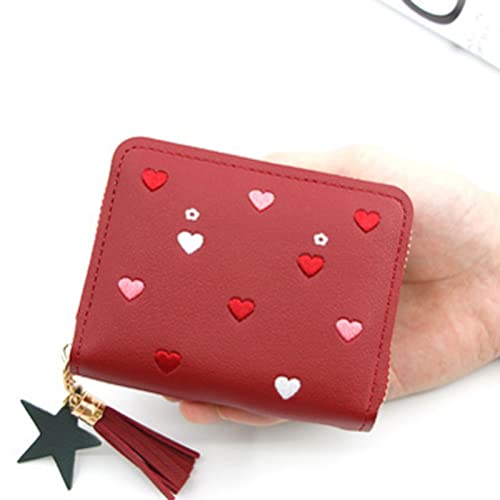Women Small Wallet Ladies Mini Tassel Cute Girl Short Zipper Lovely Pu Leather Coin Purse Female Hand Wallet Purse (Red)3