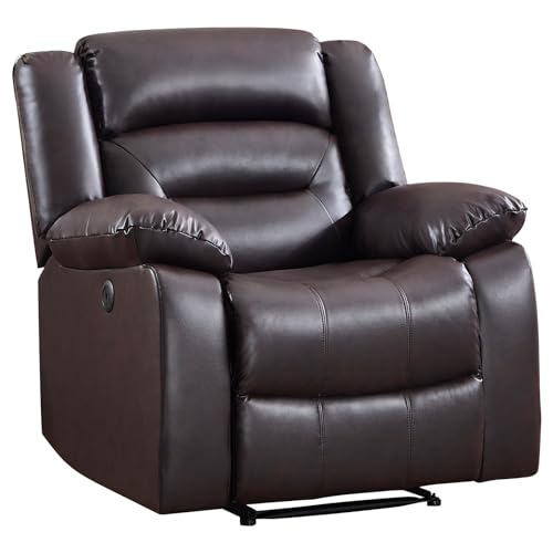 Image of EBELLO Classic Power Recliner Chair, Faux Leather Oversized Electric Overstuffed Chair with Soft Cushion and Back, Sofa with Comfortable Armchair for Living Room, Brown
