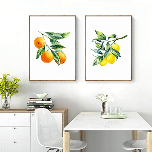 Affiche impression salon haut de gamme motif feuille verte et agrumes 60x80cm