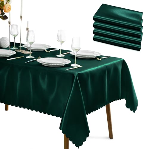 KKJIAF 4 Pack Hunter Green Satin Tablecloth 58" x 102"