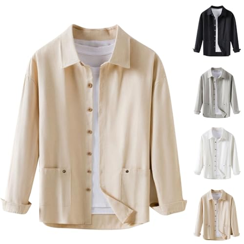 Cambkatl Men’s Button Down Shirt Jacket Lightweight Casual Shacket Long Sleeve Loose Lapel Overshirt Cardigans with Pockets2