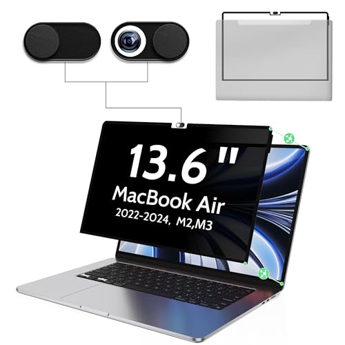 Image of Privacy Screen for MacBook Air 13.6 /13 Inch M2 /M3 /M4(2022-2025)--A3240 /A3113 /A2681, Anti Blue Light Glare Filter Removable Computer Protector, Bubble-Free Monitor Shield Black Laptop Film for Mac Computer