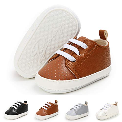 BENHERO Baby Boys Girls Oxford Shoes Soft Sole PU Leather Moccasins Infant Toddler First Walkers Crib Dress Shoes Sneaker (6-12 Months Infant, I/Brown)