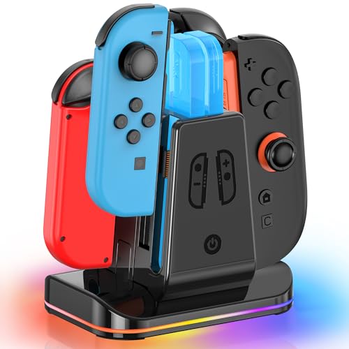Base de Carga para Switch, Compatible con Mandos SW 2/SW1/OLED, 8-EN-1 Magnético Cargador para Nintendo Switch, Estación de Carga para Joy-con con Indicador LED & Cable de Carga